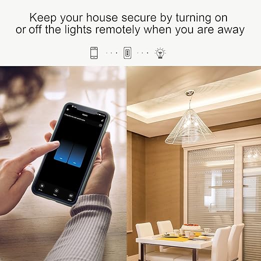 Smart Light Switch,Single Pole Smart Switch Compatible with Alexa and Google Assistant,2.4GHz Wi-Fi,Neutral Wire Required,Remote＆Voice Control,Schedule No Ground Wire (1 Pack 2 Gang)
