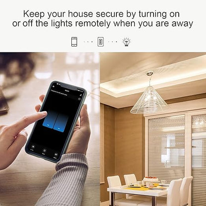Smart Light Switch,Single Pole Smart Switch Compatible with Alexa and Google Assistant,2.4GHz Wi-Fi,Neutral Wire Required,Remote＆Voice Control,Schedule No Ground Wire (1 Pack 2 Gang)
