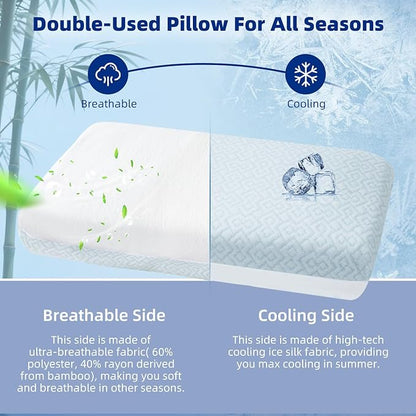 LOFE Adjustable Memory Foam Pillow - 4 Height from 1.2 to 4.8in, Cervical Pillow for Neck Pain Relief, CertiPUR-US Neck Support Pillow for Side Sleepers, Back/Stomach Sleepers, a Removable Cool Cover