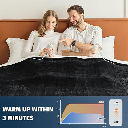 Heated Electric Blanket Queen Size - 84" x 90" Heating Blanket with Dual Control, 10 Heating Levels & 8 Hours Auto Off, Soft Warm Flannel Blanket, for Senior Grandma