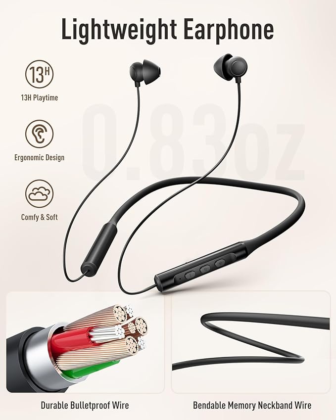Hearprotek Wireless Lightweight Sleeping Headphones, Neckband Bluetooth 5.4 Wireless Sleep in-Ear Earbuds, Ultra Soft Portable Sleep Headphones for Side Sleepers, Working, Relaxing