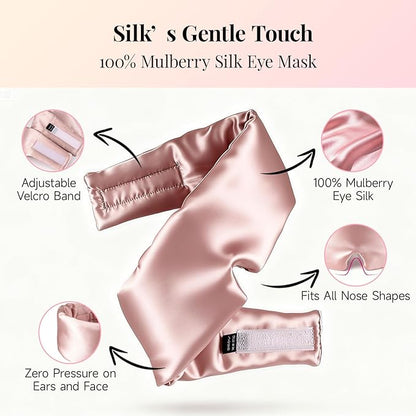 Silk Sleep Mask – 100% Mulberry Silk Eye Mask for Sleeping, Soft Slip Feel, Adjustable Headband, Blackout for Side Sleepers, Men & Women