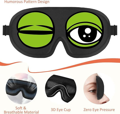 Funny 3D Zero Pressure Sleep Eye Mask for Men Women Side Sleeper, Adjustable Blackout Soft Breathable Eye Masks for Travel Nap Night Sleep, Humorous Gift Stocking Stuffers (Frog)