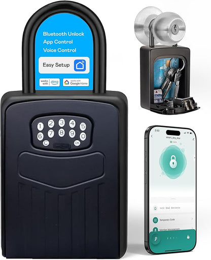 Kingsley Smart Wall Mount Key Lock Box with Bluetooth Keyless Entry, Extra Large for Keys & Access Cards, Auto Lock, App Control, IP65 Waterproof, Secure Code, for Home, Office, & Airbnb (Extra Large)