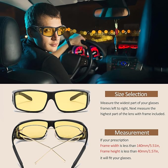 Fit Over Glasses Blue Light Blocking and Night Vision Driving Glasses for Men Women Wrap Around Goggles Eyewear PT2006