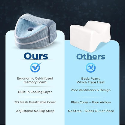 Cooling Gel Knee Pillow for Side Sleepers Hip Pain - Between Leg Pillow for Side Sleeping - Sciatica Pain Relief Support for Lower Back, Knees, Joints, and Spine
