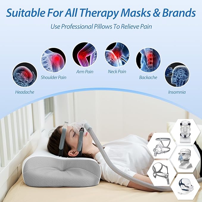 HOMCA CPAP Pillow for Side Sleeping, Cervical Neck Pillow for All CPAP Masks Users to Reduce Air Leaks & Masks Pressure, Ergonomic Memory Foam Pillow Ideal for Side Back Sleeper