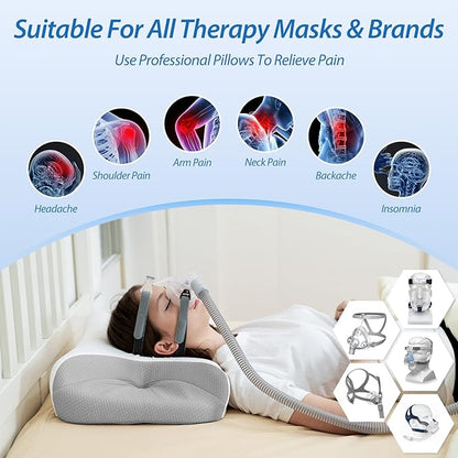 HOMCA CPAP Pillow for Side Sleeping, Cervical Neck Pillow for All CPAP Masks Users to Reduce Air Leaks & Masks Pressure, Ergonomic Memory Foam Pillow Ideal for Side Back Sleeper
