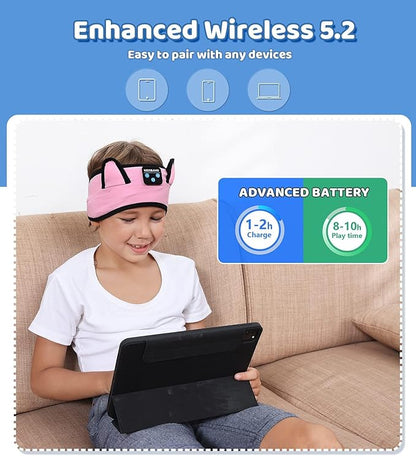 KIDSBAND Kids Headphones, Cozy Bluetooth Headphones for Kids with Wired Playback 3.5 MM Jack for School,Foldable Cat Ear Headset for Girls Boys Children,Kindle Tablet Cellphones Airplane Travel