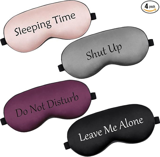 Geyoga 4 Pieces Funny Eye Mask for Sleep Soft Satin Eye Mask Blackout Blindfold with Adjustable Strap Silk Cover Out Lights for Women Men Travel, Nap, Meditation (Champagne, Grey, Purple, Black)