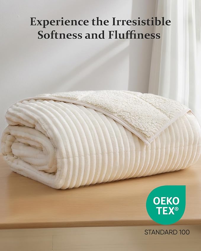 CYK Weighted Blanket 15 lbs for Adults Queen Size 60"x80" - Dual-Sided Fleece & Sherpa Blanket - Heavy Plush Flannel Winter Warm Blanket for Bed and Couch