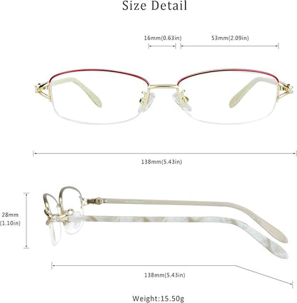 LifeArt Alloy Semi-Rimless Reading Glasses,Blue Light Blocking Glasses, Anti Eyestrain, Computer Gaming Glasses, TV Glasses for Women Men, Anti Glare (Red Gold, +1.50 Magnification)