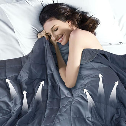 Cooling Weighted Blanket for Adults Twin Size (Dark Grey,48"x72",15lbs), Breathable Heavy Microfiber Blanket with Premium Glass Beads All-Season Soft Thick Blanket