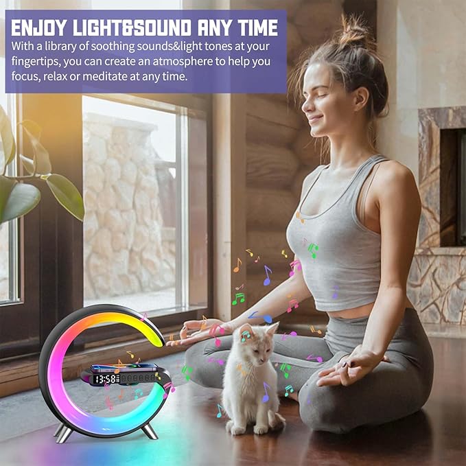 2026 New Wireless Speaker Charger, App Control Smart Alarm Clock LED Table Lamp Bluetooth Speaker Atmosphere Bedside Light with Wireless Charging Station,Alarm Clock Lamp Christmas Gift