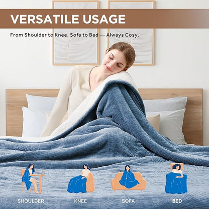 Westinghouse Electric Blanket Queen, Flower Jacquard Heated Blanket Queen Size with 10 Heating Levels and 1-12 Hours Auto-Off, Flannel to Sherpa Reversible, Machine Washable (84" x 90", Blue)