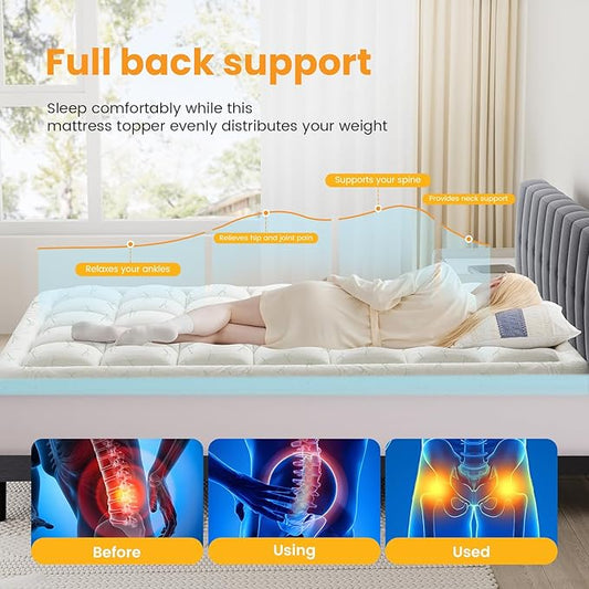 NEWBULIG Memory Foam Mattress Topper, Dual Layer Gel Memory Foam & Mattress Topper Queen for Pressure Relief and Medium Firm Support, CertiPur-US Certified
