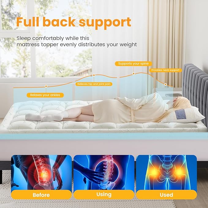 NEWBULIG Memory Foam Mattress Topper, Dual Layer Gel Memory Foam & Mattress Topper Queen for Pressure Relief and Medium Firm Support, CertiPur-US Certified