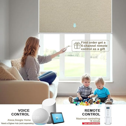 Motorized Blinds with Remote Cordless Automatic Motorized Shades Custom Blinds for Windows Smart Curtains Compatible with Alexa Google Home(Blackout Sweet Latte,W61 x H72in)