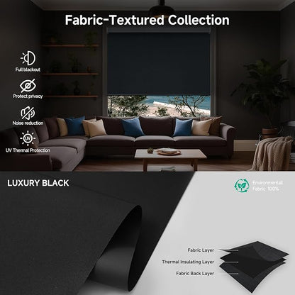 Motorized Blinds with Remote, Custom Automatic Electric Blackout Smart Blinds for Windows, Motorized Window Roller Shades Compatible with Alexa Google for Home Office, Luxury Black
