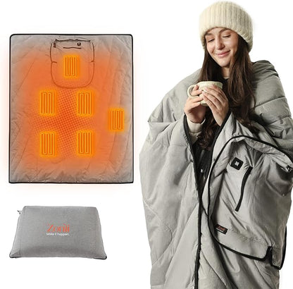 ZonLi Heated Blanket Battery Operated, Cordless Electric Throw for Super Bowl & Outdoor, 50"x60" Wearable Rechargeable for Camping Tailgating, Water-Resistant Machine Washable (Dark Grey)