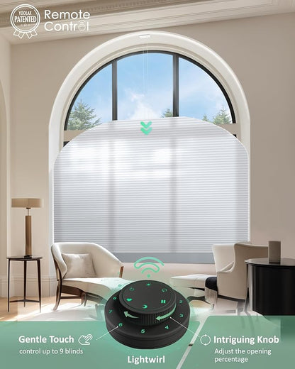 Yoolax Smart Cellular Shades, Motorized Elongated Arch Honeycomb Blind Motorized Blinds with Remote Compatible with Alexa, Customized Elongated Arch Cellular Shades (Half Shading White)