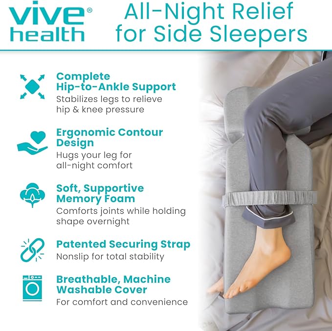 Leg Pillow for Side Sleeping - Hip Pain Pillow for Between Legs - Memory Foam Wedge for Hip, Knee, Back Relief, Pregnancy, Sciatica - Orthopedic Breathable, Machine Washable Cover