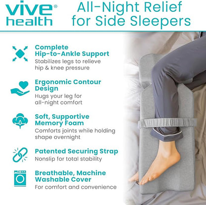 Leg Pillow for Side Sleeping - Hip Pain Pillow for Between Legs - Memory Foam Wedge for Hip, Knee, Back Relief, Pregnancy, Sciatica - Orthopedic Breathable, Machine Washable Cover