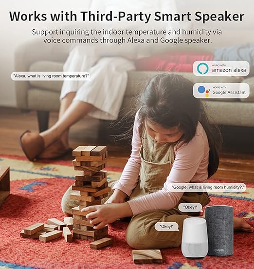 WiFi Temperature Humidity Sensor: Wireless Temperature Humidity Monitor with App Alert, Free Data Storage Export, Smart Indoor Thermometer Hygrometer Compatible with Alexa Google Assistant (1-Pack)