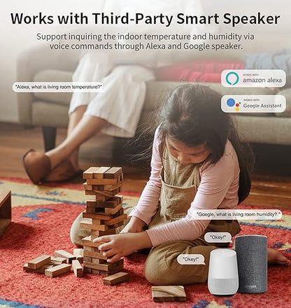 4-Pack WiFi Temperature Humidity Sensor: Wireless Temperature Humidity Monitor with App Alert, Free Data Storage Export, Smart Indoor Thermometer Hygrometer Compatible with Alexa Google Assistant
