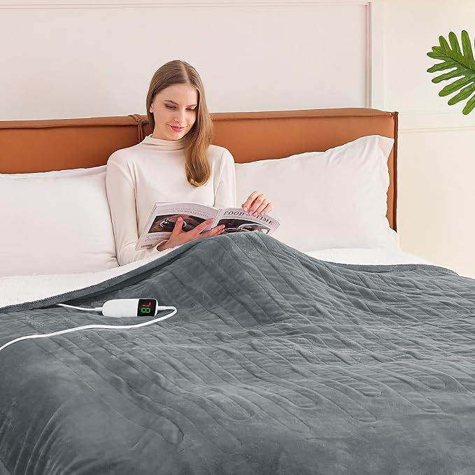 BOMOVA Heated Electric Blanket Full Size - 72" x 84" Heating Blanket with 10 Heating Levels & 8 Hours Auto Off, Warm Flannel Blanket, Christmas Birthday Gifts for Women