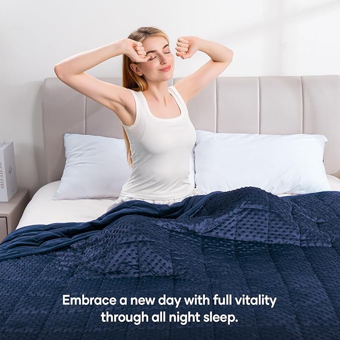 Wemore Minky Dot Weighted Blanket for Adults King Size 20 lbs, Soft Cozy Heavy Blanket for Bed and Couch, Breathable Blanket for All-Season with Glass Beads, Navy Blue 80 x 87 inches