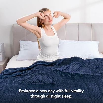 Wemore Minky Dot Weighted Blanket for Adults Twin Size 15 lb, Soft Heavy Blanket for Stress Relief and Sleep Promotion, Breathable Blanket for All-Season with Glass Beads, Navy Blue 60 x 80 inches