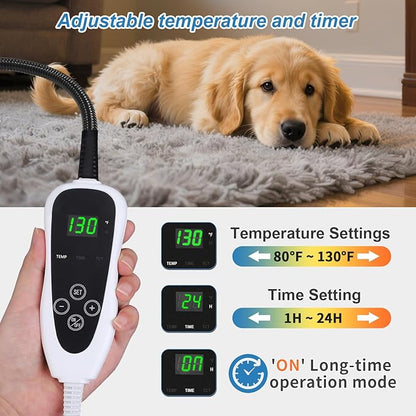 Cat Heating Pad 19x18 in with Smart Thermostat Switch and Power Line Protection Tube,Obtained MET and UL Dual Certification,Waterproof Pet Heating Pad for Cats, Long Velvet Cloth Cover