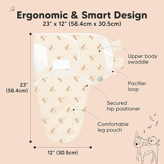 3-Pack Organic Baby Swaddle Sleep Sacks - Swaddles for Newborns, Infant 0-3 Months, Baby Girls, Boys, Soft & Snug Newborn Sleep Sack, Nursery Swaddling Blankets (Lil Fawn, OS)