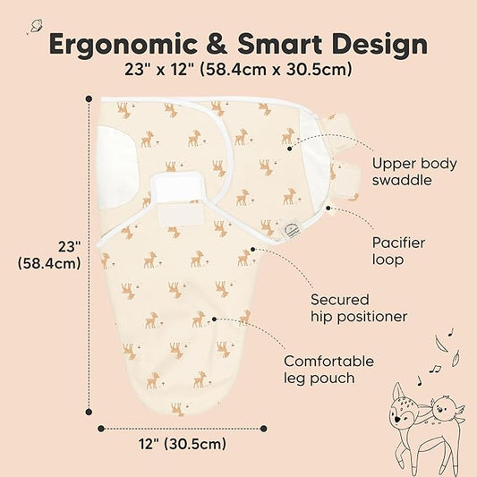 3-Pack Organic Baby Swaddle Sleep Sacks - Swaddles for Newborns, Infant 0-3 Months, Baby Girls, Boys, Soft & Snug Newborn Sleep Sack, Nursery Swaddling Blankets (Lil Fawn, OS)