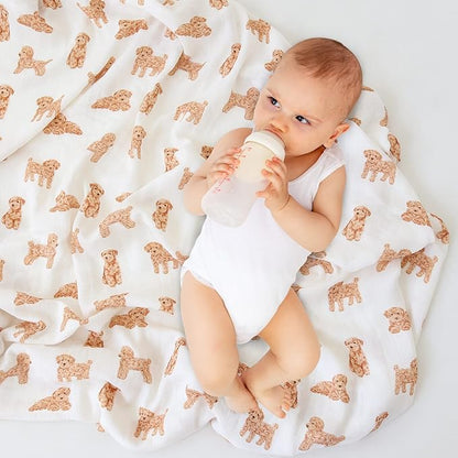 LifeTree Baby Swaddle Blankets Dog, 70% Viscose from Bamboo and 30% Cotton Muslin Swaddle Blankets Boys Girls Swaddling Wrap Receiving Blanket for Newborn, Large 47" x 47", Poodle Puppy