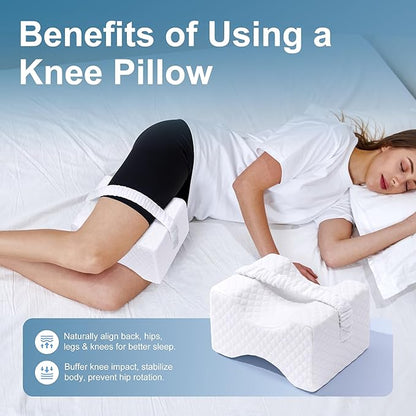 Knee Pillow for Side Sleepers, Leg Pillow for Sciatica, Back, HIPS, Knees, Joints Pain Relief,Pillows for Between Legs While Sleeping Spine Alignment Support & Relieves Pressure,Basic Strap,White