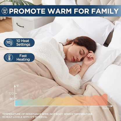 Westinghouse Electric Blanket Twin, Heated Blanket Twin Size with 10 Heating Levels and 1 to 12 Hours Heating Time Settings, Flannel to Sherpa Reversible, Machine Washable (62" x 84", Beige)