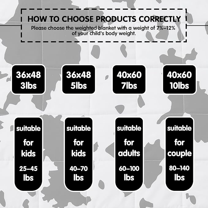 yescool Cow Print Weighted Blanket 3 Pounds Cooling Cow Blanket, Heavy Blanket for Sleeping, Throw Blanket Gift Weighted Comforter for 20-40lbs, 36"x48"