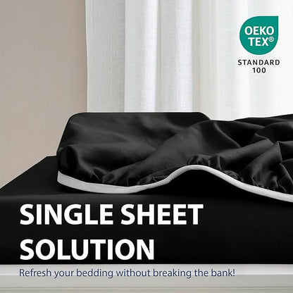 Cathay Home Twin Fitted Sheet - Double Brushed Ultra Soft – Wrinkle & Fade Resistant - 14" Standard Pocket Fitted Sheet Only - Good Fit for 12"-16" Deep Mattress (Twin, Black)