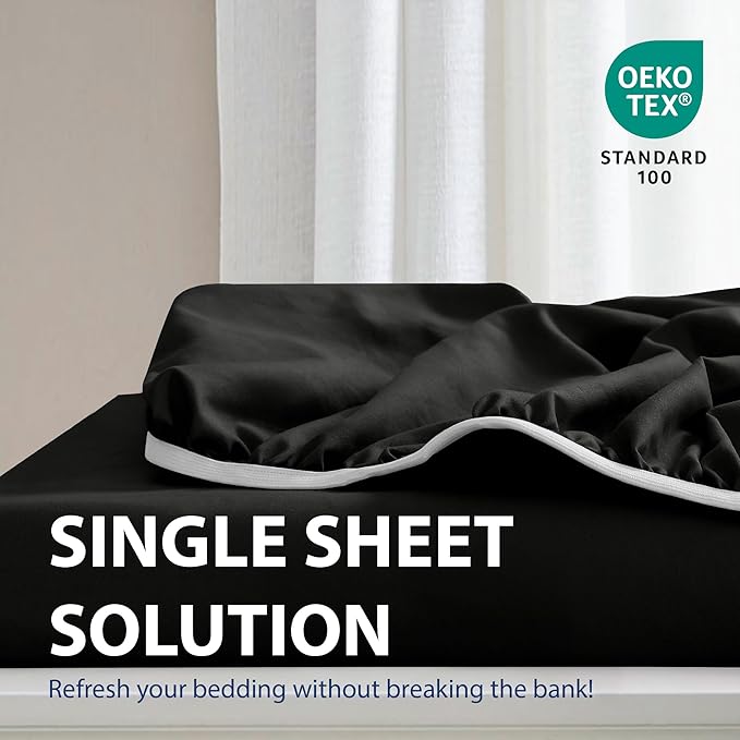 Cathay Home King Fitted Sheet - Double Brushed Ultra Soft - Wrinkle & Fade Resistant - 21" Extra Deep Pocket Fitted Sheet Only - Good Fit for 19"-23" Deep Mattress (King, Black)