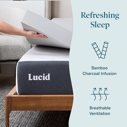 Lucid 3 Inch Ventilated Bamboo Charcoal Memory Foam Mattress Topper - Twin XL Mattress Topper