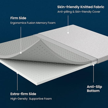 BedStory Extra Firm Mattress Topper 3 Inch King Size, Extra Firm Foam Bed Topper for Pain Relief, Copper Gel Bamboo Charcoal Green Tea Cooling Pad with Cover, CertiPUR-US Certified, No Odor