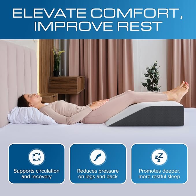 Kolbs Leg Elevation Pillow for After Surgery | Flat Top Bed Wedge Bolster Pillow for Legs | Foot, Knee, Ankle Elevation Post Surgery (Flat Top 7" Height)