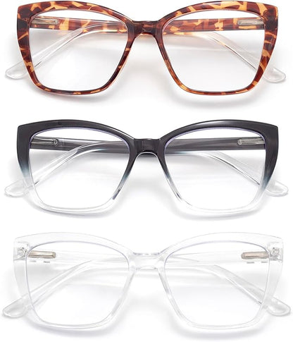 3-Pack Reading Glasses for Women, Oprah Style Frame Spring Hinge Readers Blue Light Blocking Glasses