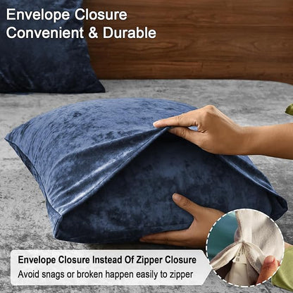 PHF Truly Velvet Pillowcases Standard Size, No Insert, 2 Pack Ultra Soft Breathable Pillow Shams Covers with Envelope Closure, 20" X 26" Luxury Cozy Warm Fuzzy Flannel, Navy Blue