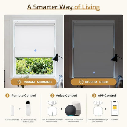 Grandekor No Drill Motorized Blinds with Remote 100% Blackout, Automatic Smart Roller Shade Cordless,White 48x72 Compatible with Alexa, Type-C Charging