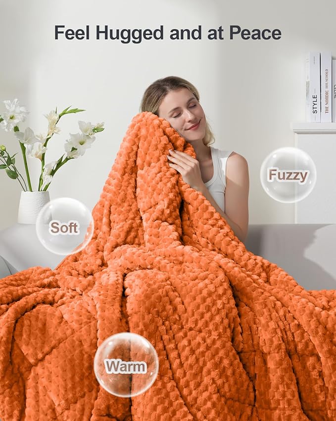 Super Fuzzy Soft Luxury Fleece Sherpa 20 lbs Weighted Blanket for Adults, Turtle Shell Cozy Warm Queen Weighted Throw for Winter, Ceramic Beads Washable Heavy Blankets for Couch Bed, Orange, 60" x 80"