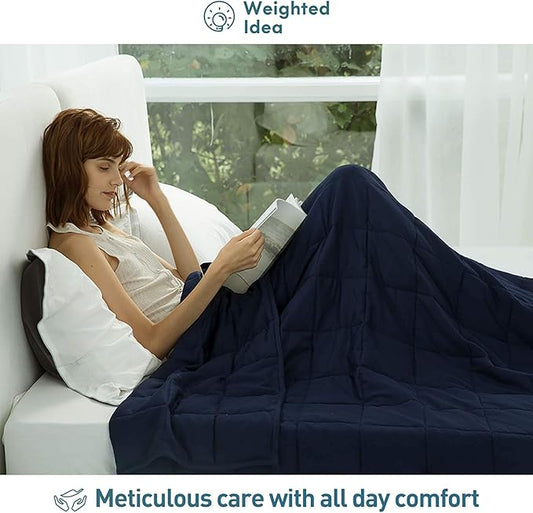 Weighted Idea Weighted Blankets for Adults (Navy Blue,60"x80",20lbs) Breathable Cooling Blanket Queen Size with Premium Glass Beads Heavy Soft Throw Blanket for All-Season