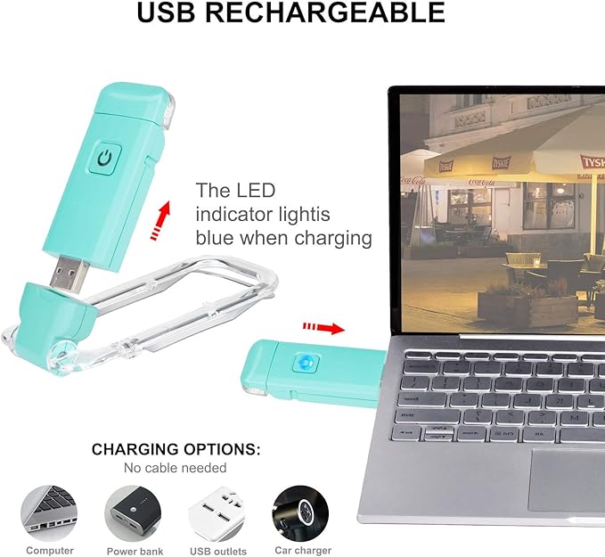 LUXSWAY USB Rechargeable Book Light for Night Reading in Bed,Clip on LED Reading Light,Portable Bookmark Light with Brightness Adjustable for Eye-Protection,Warm White and Amber LEDs
